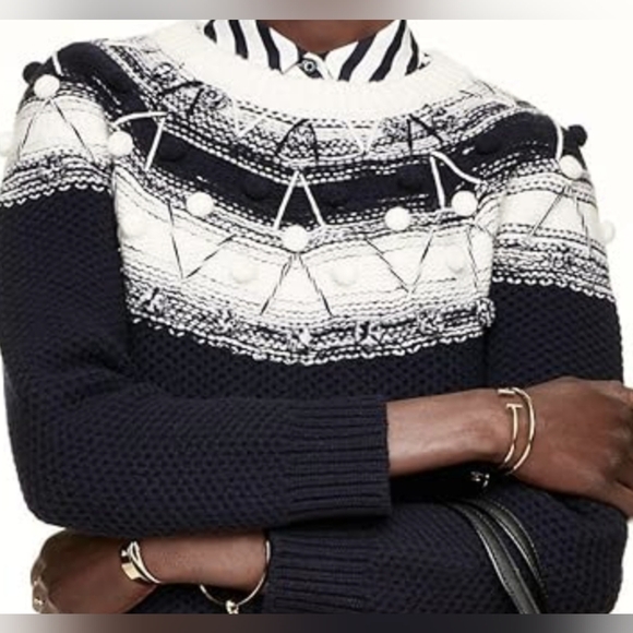 Kate Spade Live Colorfully wool fair isle blue pom pom sweater - Picture 1 of 4